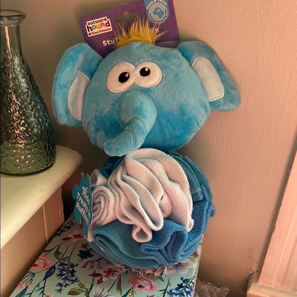 Outward Hound Blue and White Elephant Dog Snuffle Toy